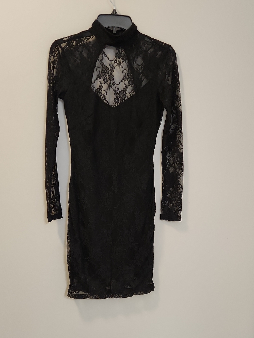 H&M Black Lace High‑Neck Open‑Back Gothic Romance Mini Dress Size S